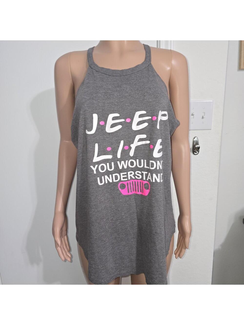 Jeep Life Gray Novelty Tank Top Womens Athletic Running Shirt XL